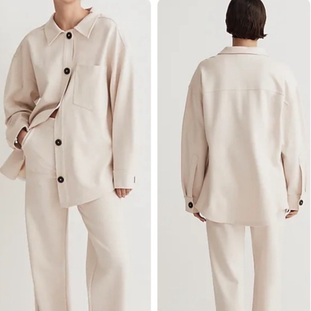 Madewell Ponte Oversized Shirt Jacket Linen Ivory Large NWT - Picture 1 of 10